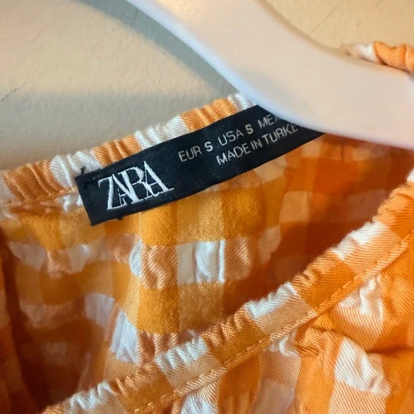 ZARA Orange Gingham Long-Sleeve Cropped Top - Brand - Picture 3 of 7